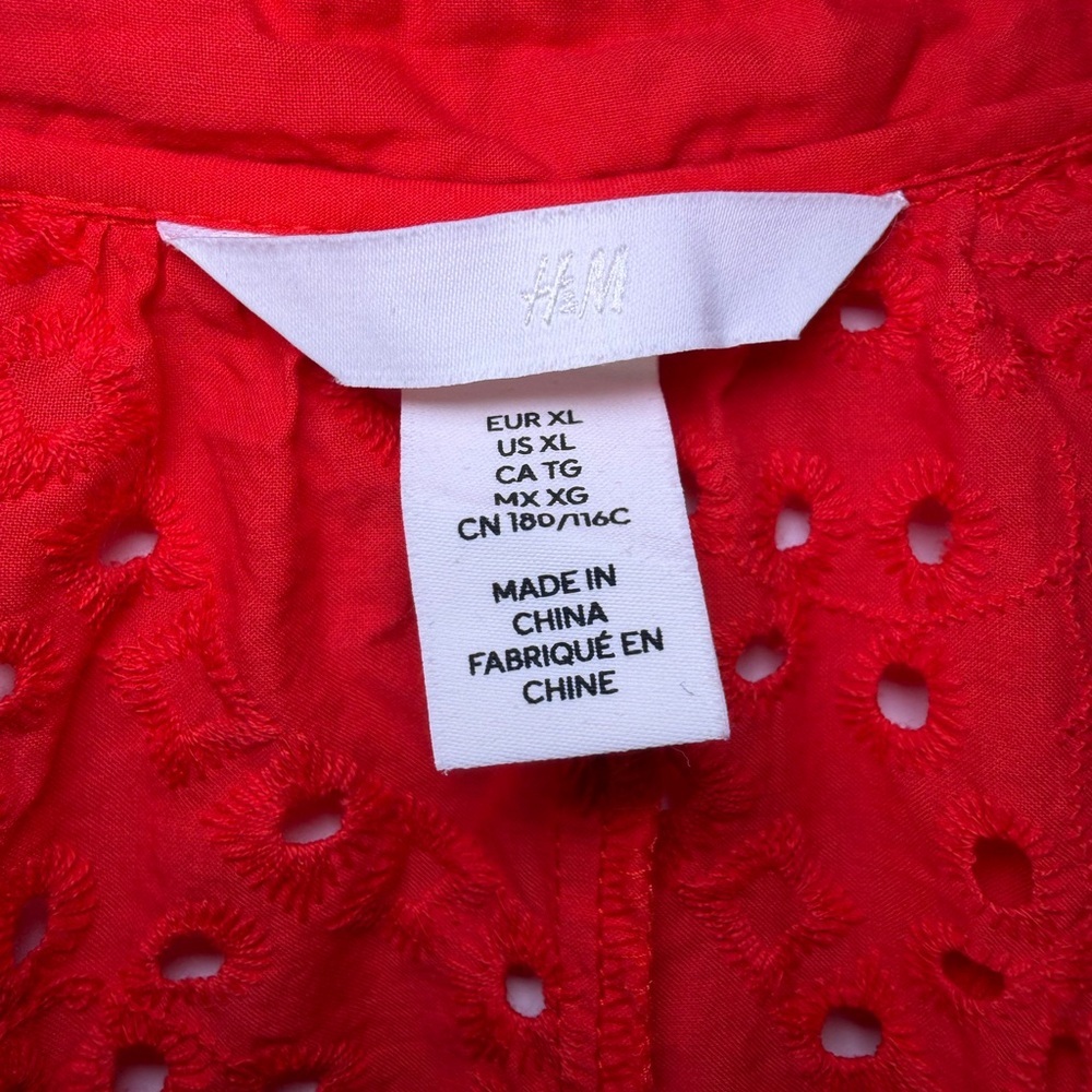 H&M Red Eyelet BRODERIE ANGLAISE Tunic Dress /Coverup Coquette unlined Spring - Picture 4 of 10